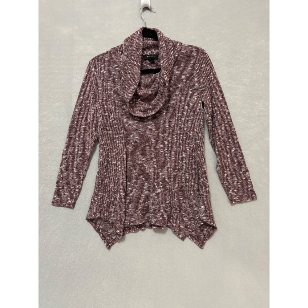 AB Studio Womens Cowl Neck Sweater Burgundy Space Dye Sharkbite Hem Small